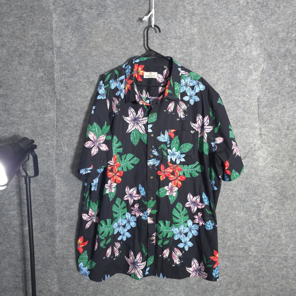Oak Hill Floral Shirt Mens 3XL Black Tropical Short Sleeve Cotton Button Down